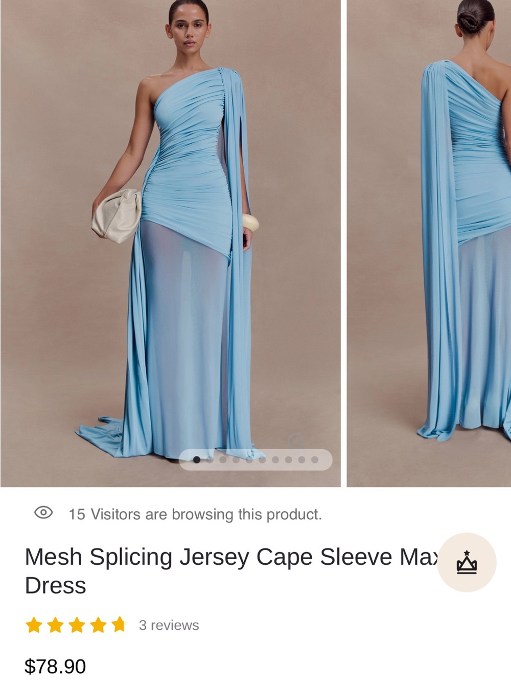 One-Shoulder Sky Blue Mesh Spliced Cape Sleeve Maxi Dress
